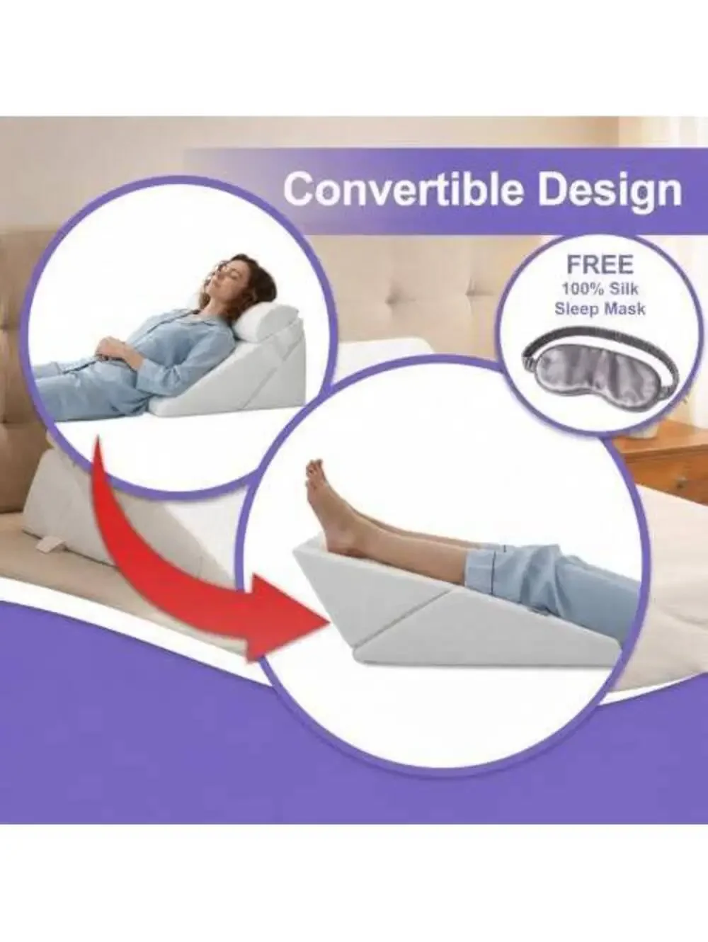 LOMAA 3-Piece Adjustable Memory Foam Bed Wedge Pillow Set with Removable Cover &